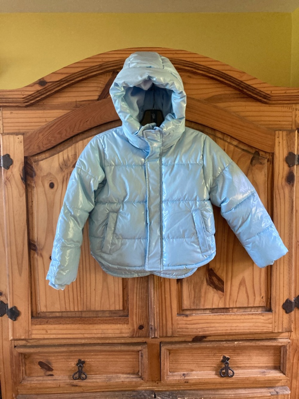 Girls All In Motion Metallic light blue hooded puffer coat size S (6/7)
